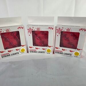 Nifty Cardinal LED String Lights Red Christmas Birds 36 Lights 16 ft 3 Pack